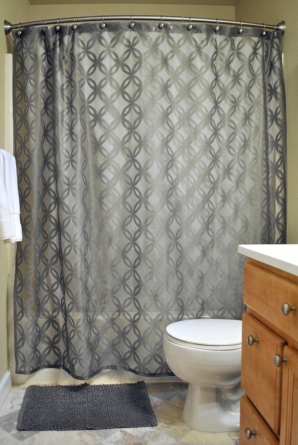 imageDII Translucent Lace Shower Curtain 72x72 Flower Blossom WhiteLattice Gray