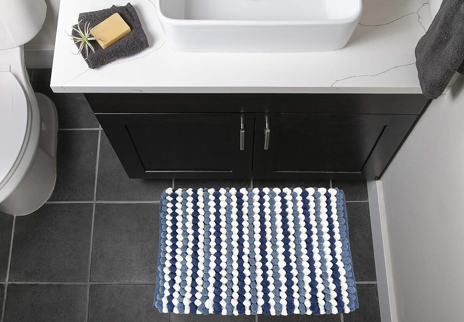 imageDII Ultra Soft Chenille Bath Mat Chunky Popcorn Bath Rug 17x24quot Gray StripeBlue Stripe
