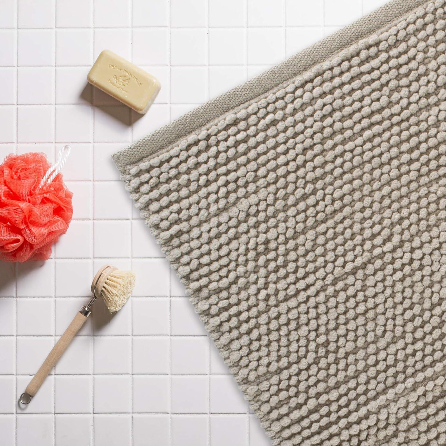 imageDII Ultra Soft Chenille Bath Mat Chunky Popcorn Bath Rug 17x24quot Gray StripeTaupe