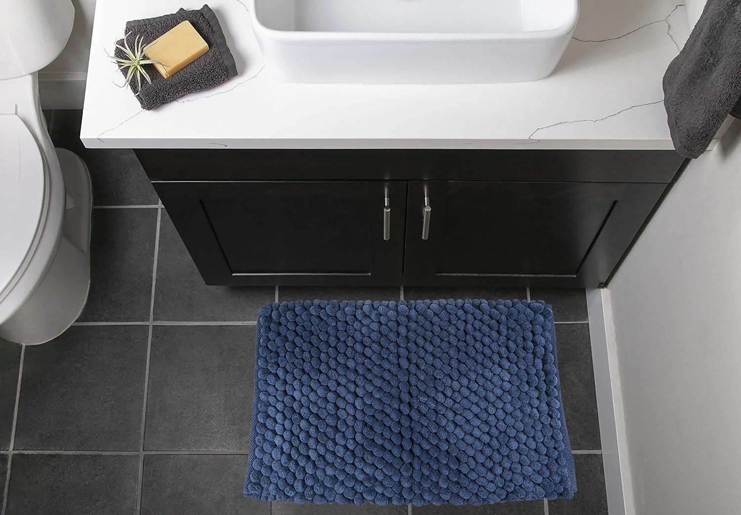 imageDII Ultra Soft Plush Spa Microfiber Shag Chenille Bath Mat Place in Front of Shower Vanity Bath Tub Sink and Toilet 21 x 34  Blue SolidBlue