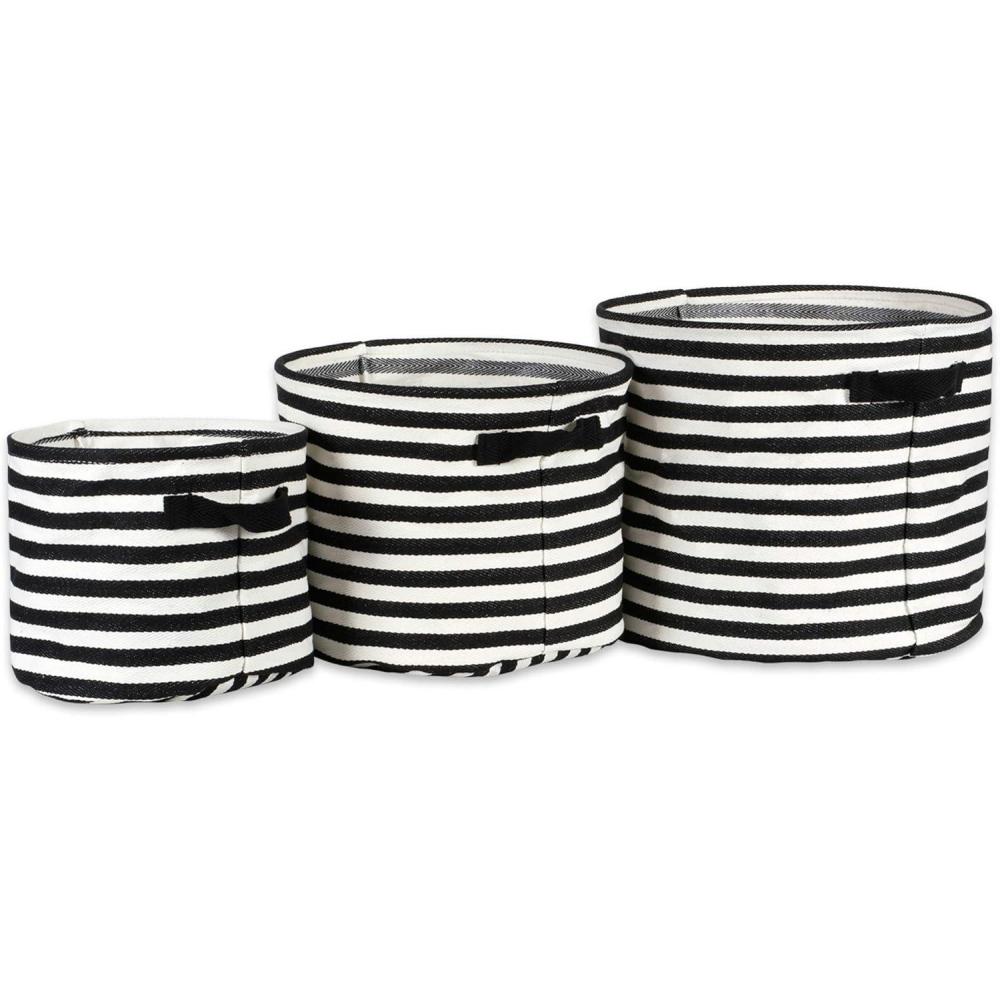 imageDII Cabana Stripe Laundry Collection Waterproof Hamper Assorted Round Black 3 Piece