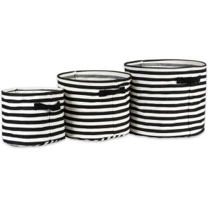 imageDII Cabana Stripe Laundry Collection Waterproof Hamper Assorted Round Black 3 Piece