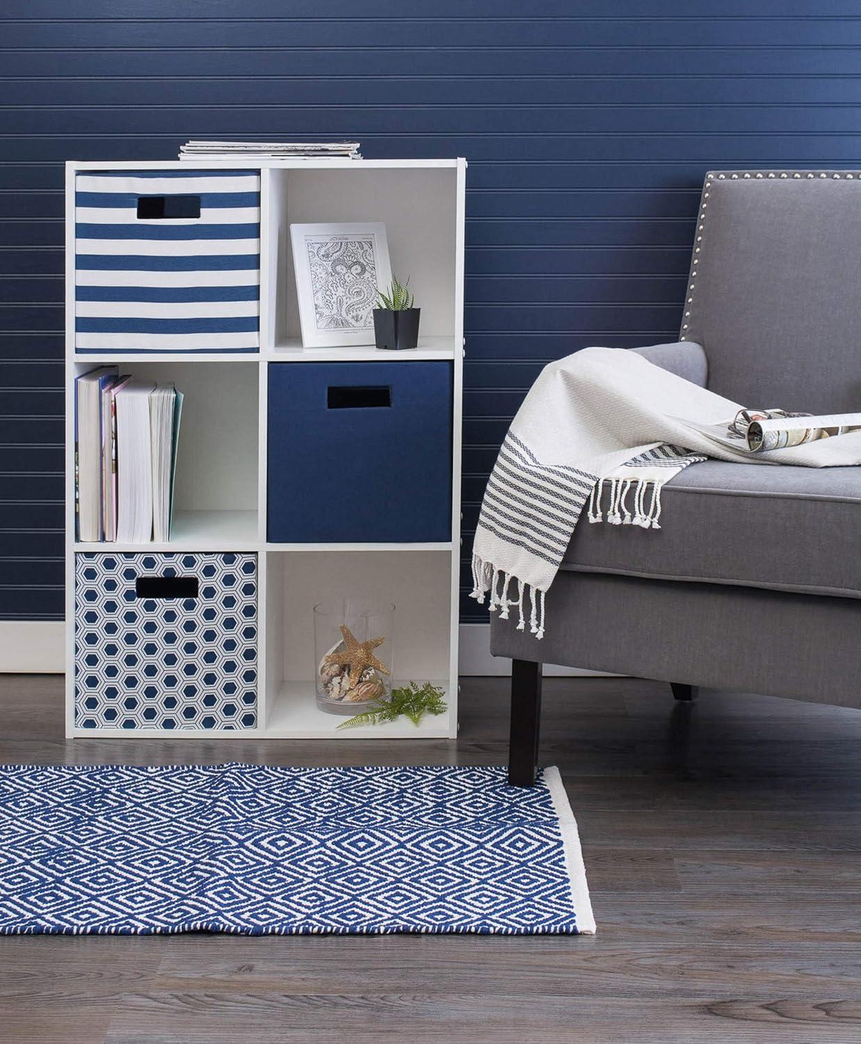 imageDII Polyester Cube Storage Collection Collapsible Hard Sided Bin 13x13x13 AquaNautical Blue