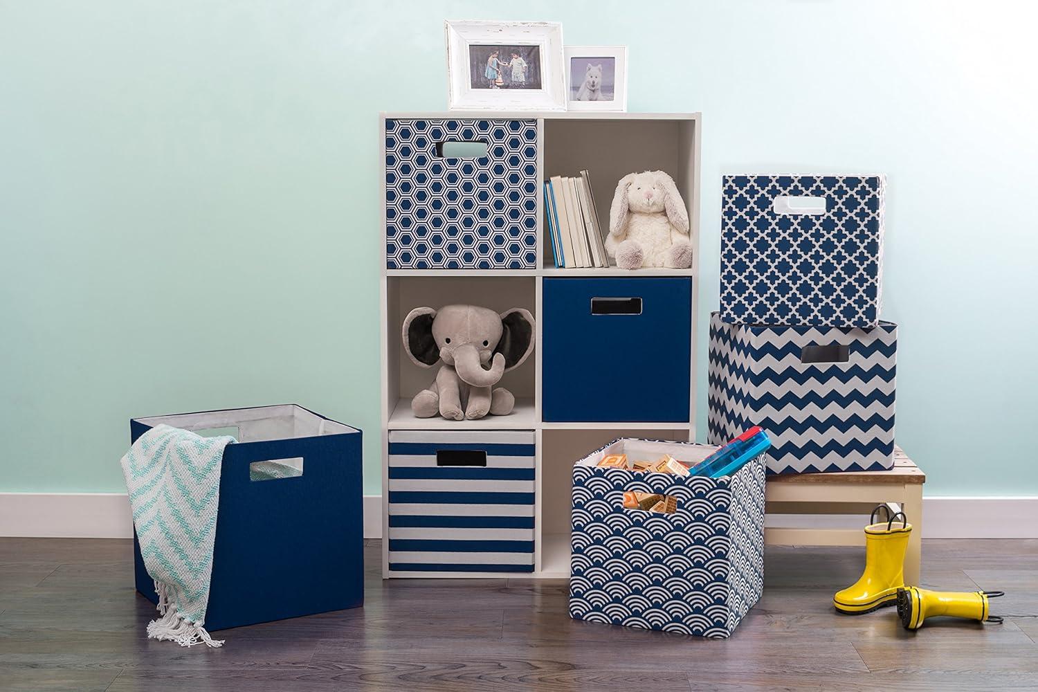 imageDII Polyester Cube Storage Collection Collapsible Hard Sided Bin 13x13x13 AquaNautical Blue