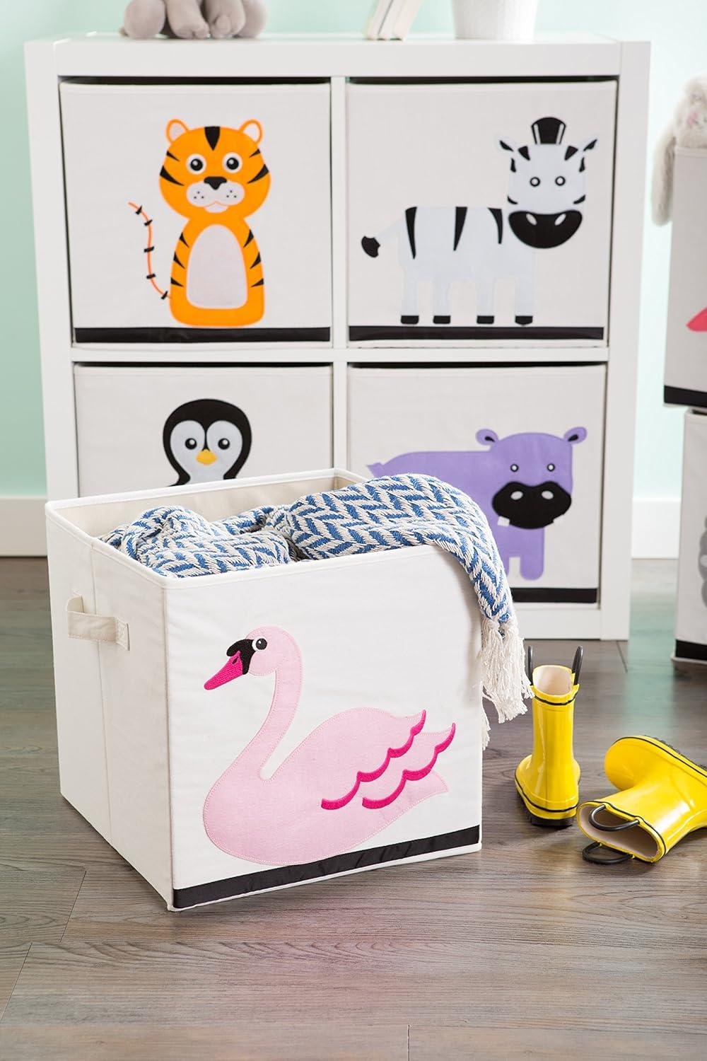 imageELiving Store Collapsible Storage Bin Cube for Bedroom Nursery Playroom and More 13x13x13  Swan