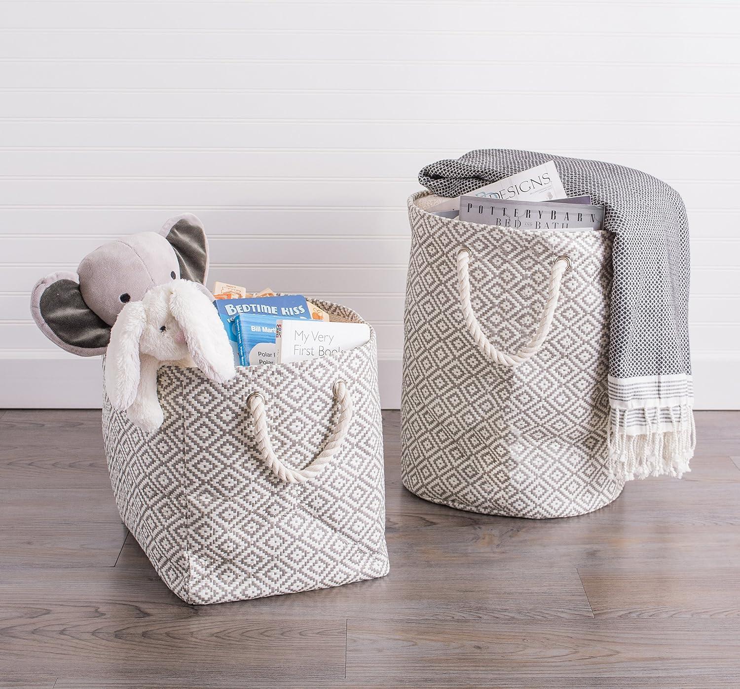 imageDII Woven Paper Storage Bin Geo Diamond Stone Medium RectangleGray