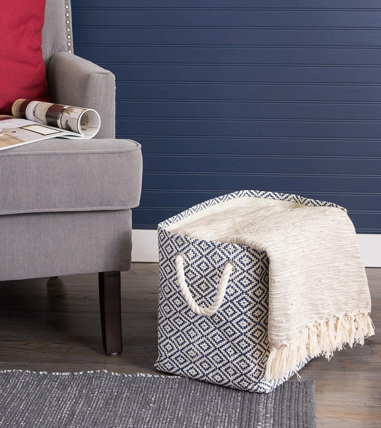 imageDII Woven Paper Storage Bin Geo Diamond Stone Medium RectangleNautical Blue