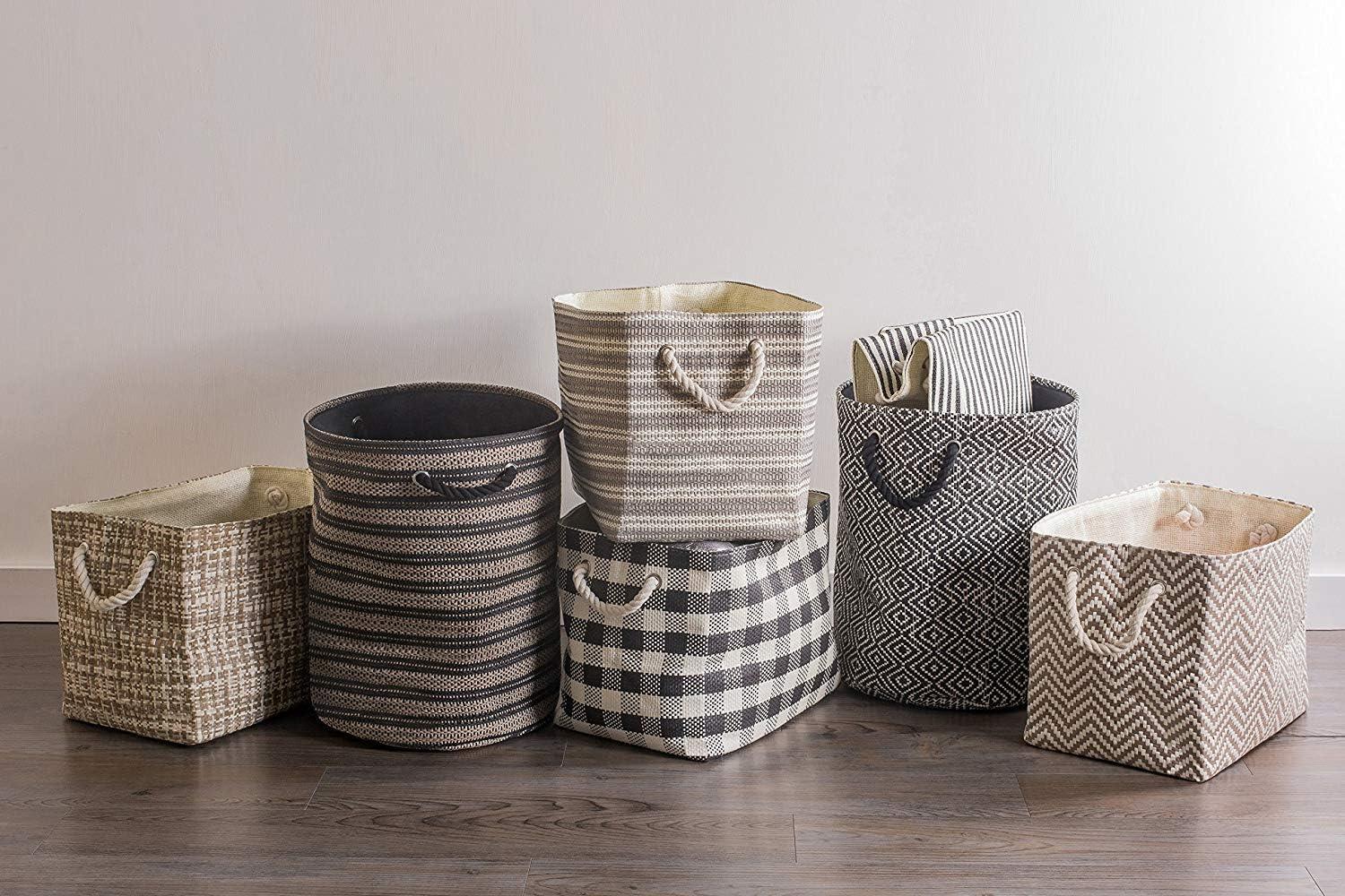 imageDII Woven Paper Storage Bin Geo Diamond Stone Medium RectangleStone