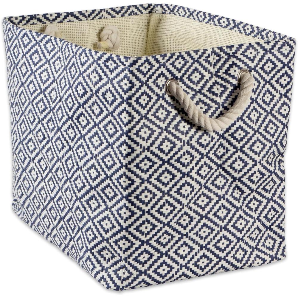 imageDII Woven Paper Storage Bin Geo Diamond Stone Medium RectangleNautical Blue