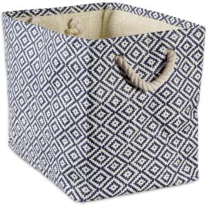 imageDII Woven Paper Storage Bin Geo Diamond Stone Medium RectangleNautical Blue