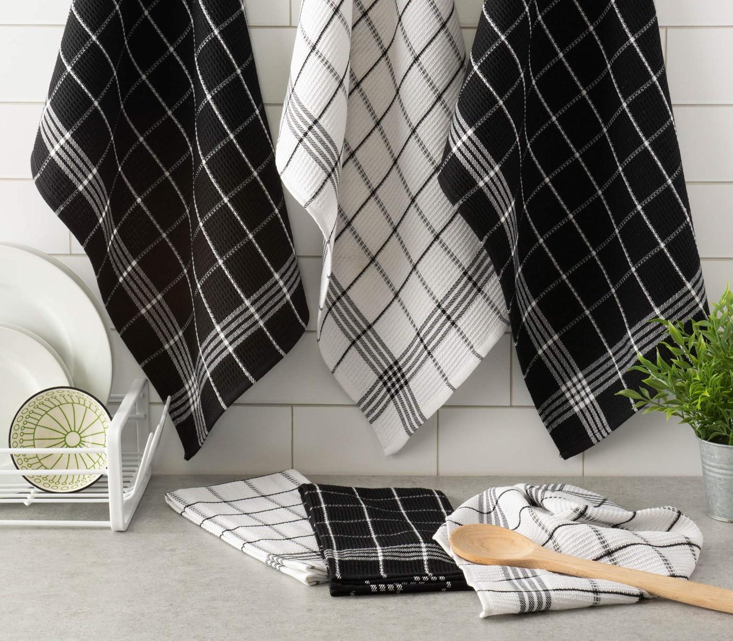 imageDII Waffle Weave Kitchen Collection 100 Cotton Dishtowel Set Leaf Green 6 PieceBlack