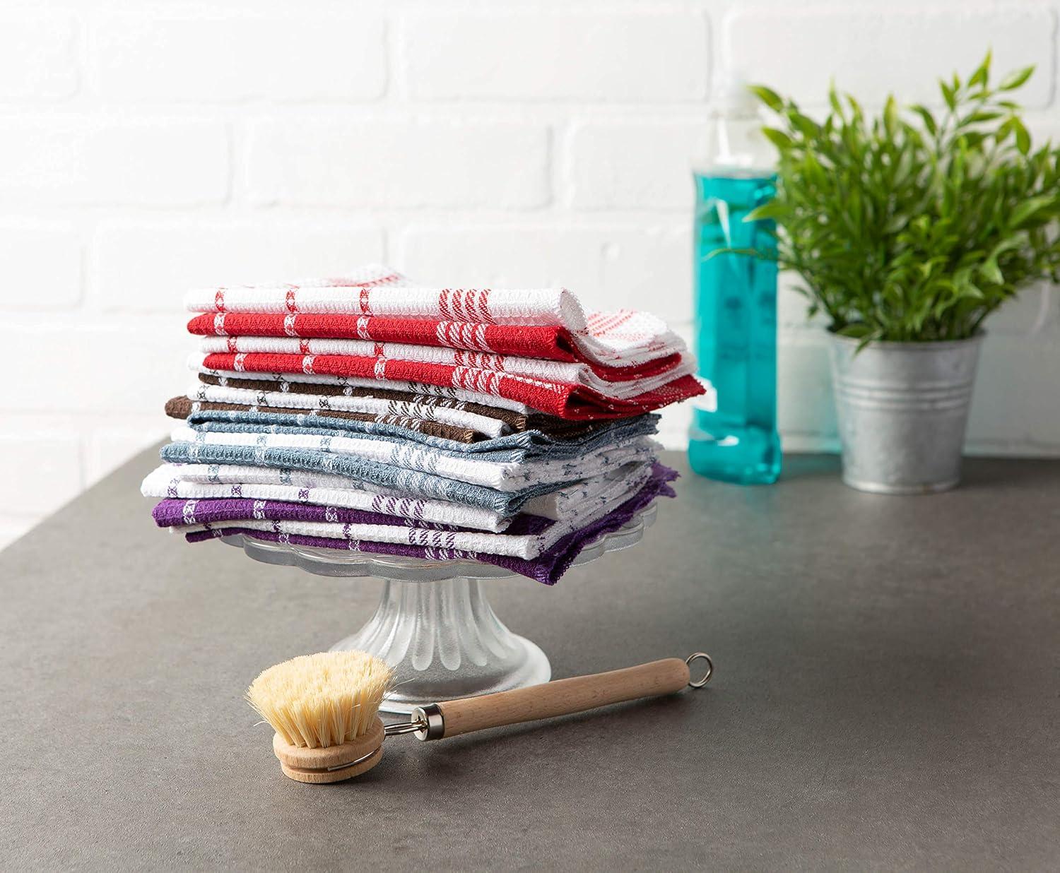 imageDII Waffle Weave Kitchen Collection 100 Cotton Dishtowel Set Leaf Green 6 PieceMocha Brown