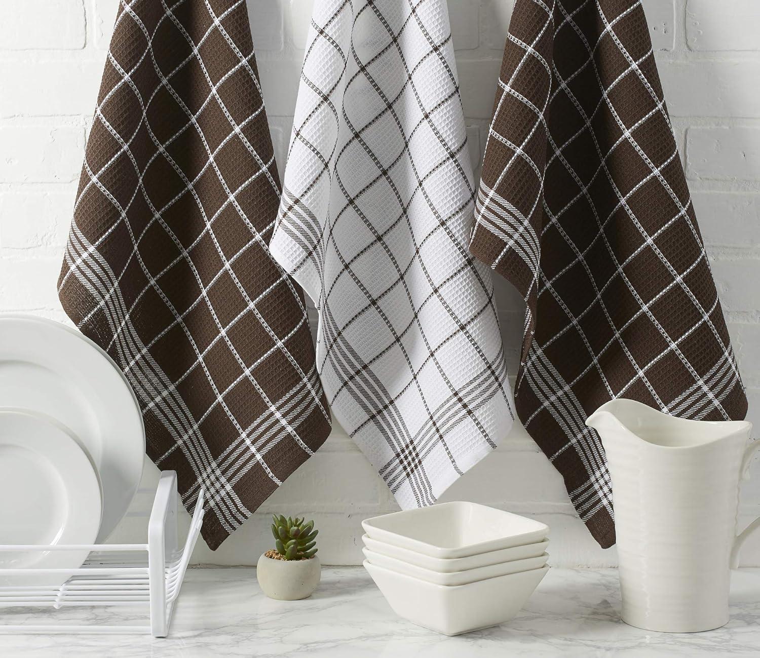 imageDII Waffle Weave Kitchen Collection 100 Cotton Dishtowel Set Leaf Green 6 PieceMocha Brown