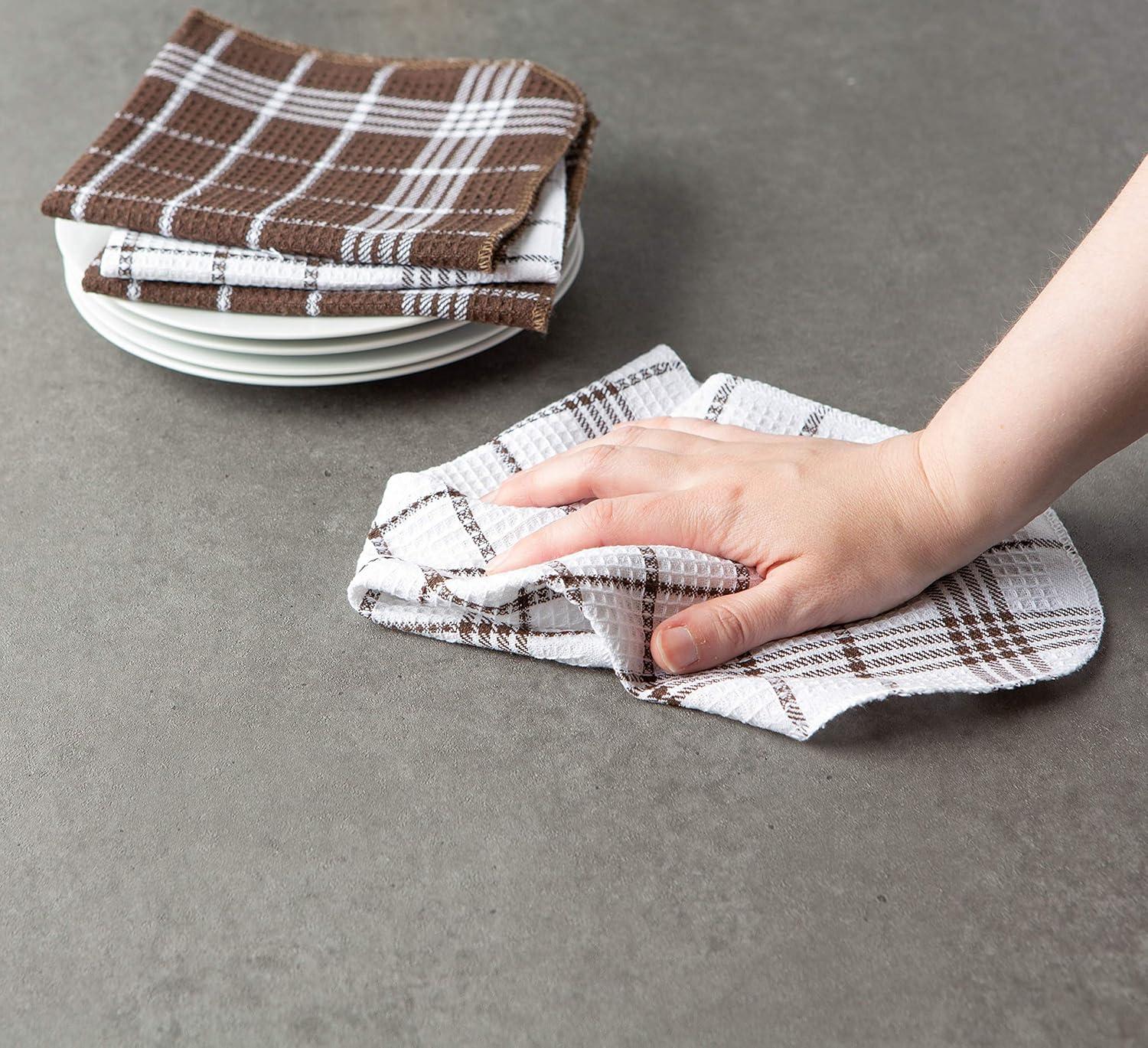 imageDII Waffle Weave Kitchen Collection 100 Cotton Dishtowel Set Leaf Green 6 PieceMocha Brown