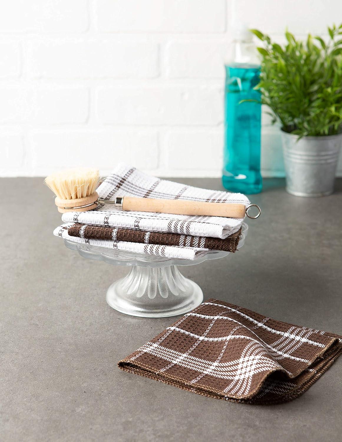 imageDII Waffle Weave Kitchen Collection 100 Cotton Dishtowel Set Leaf Green 6 PieceMocha Brown