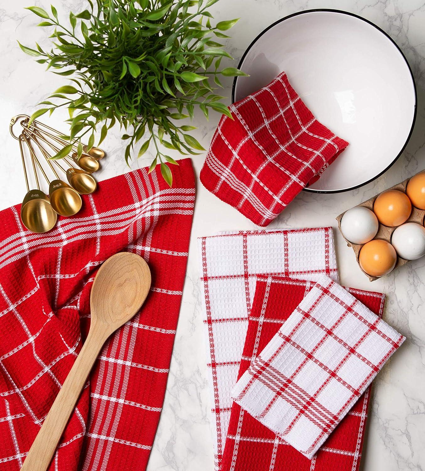 imageDII Waffle Weave Kitchen Collection 100 Cotton Dishtowel Set Leaf Green 6 PieceRed