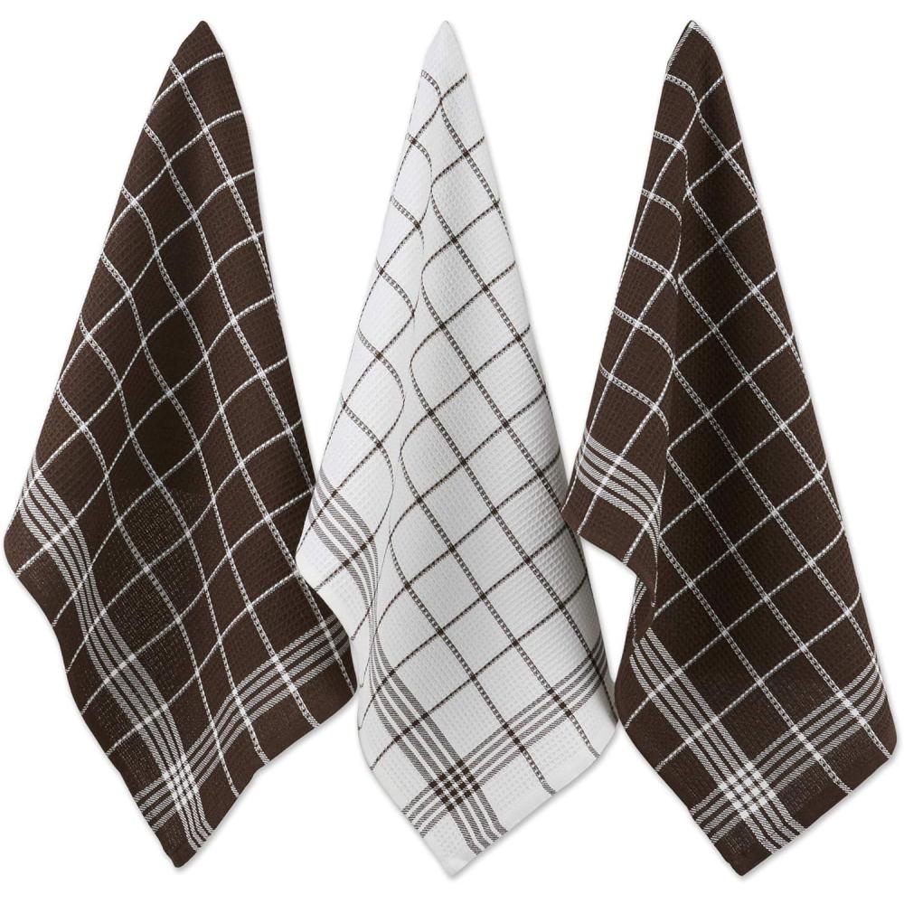 imageDII Waffle Weave Kitchen Collection 100 Cotton Dishtowel Set Leaf Green 6 PieceMocha Brown