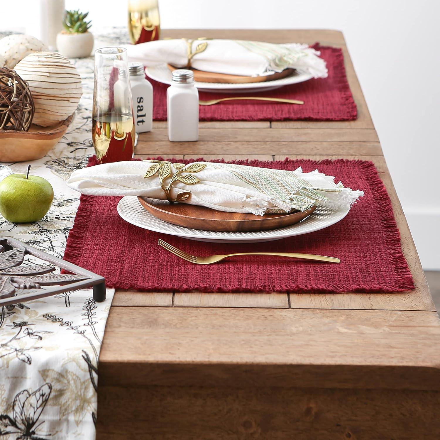imageDII Linen Tabletop Collection Machine Washable Placemat Set 145x205 Cream 4 PieceCranberry