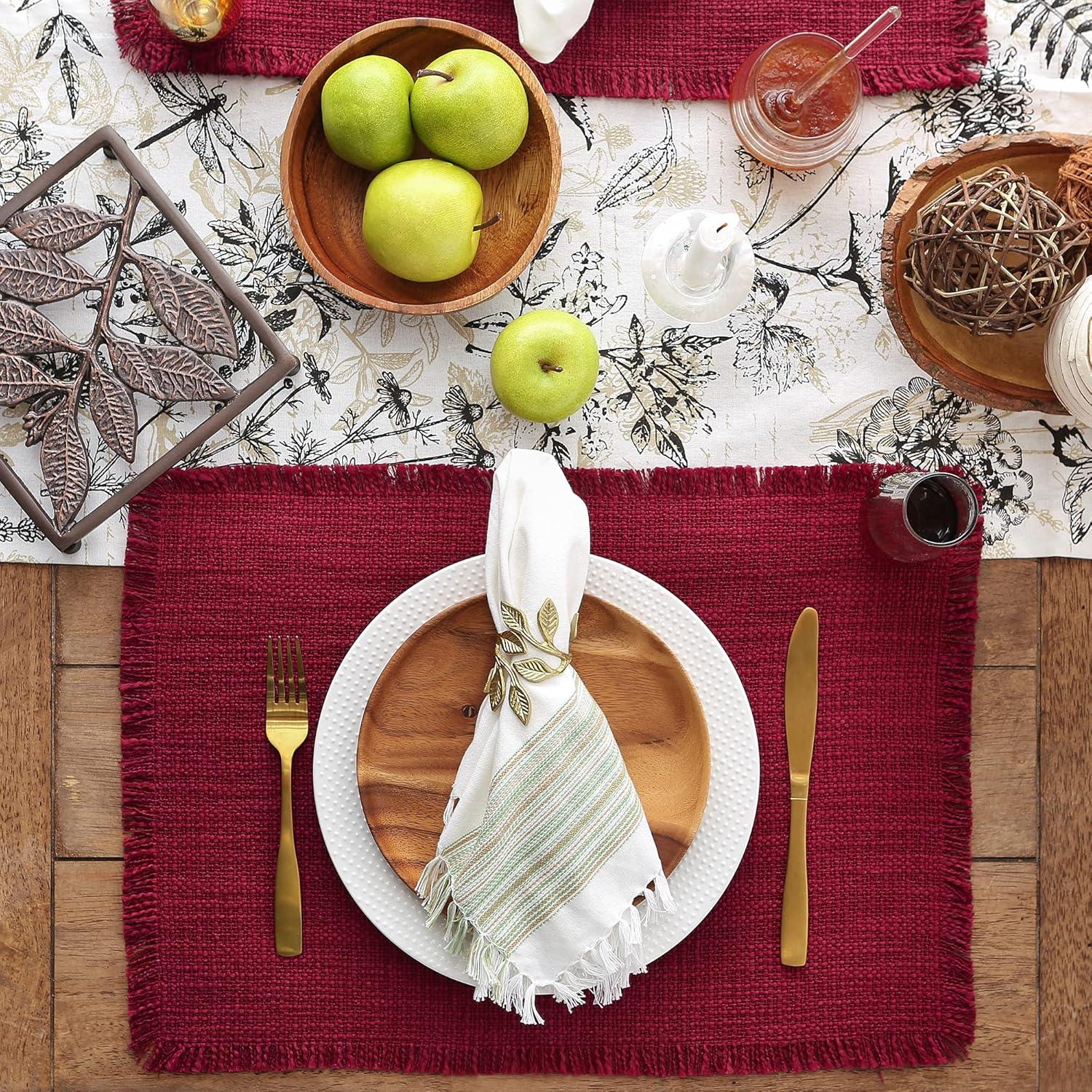 imageDII Linen Tabletop Collection Machine Washable Placemat Set 145x205 Cream 4 PieceCranberry