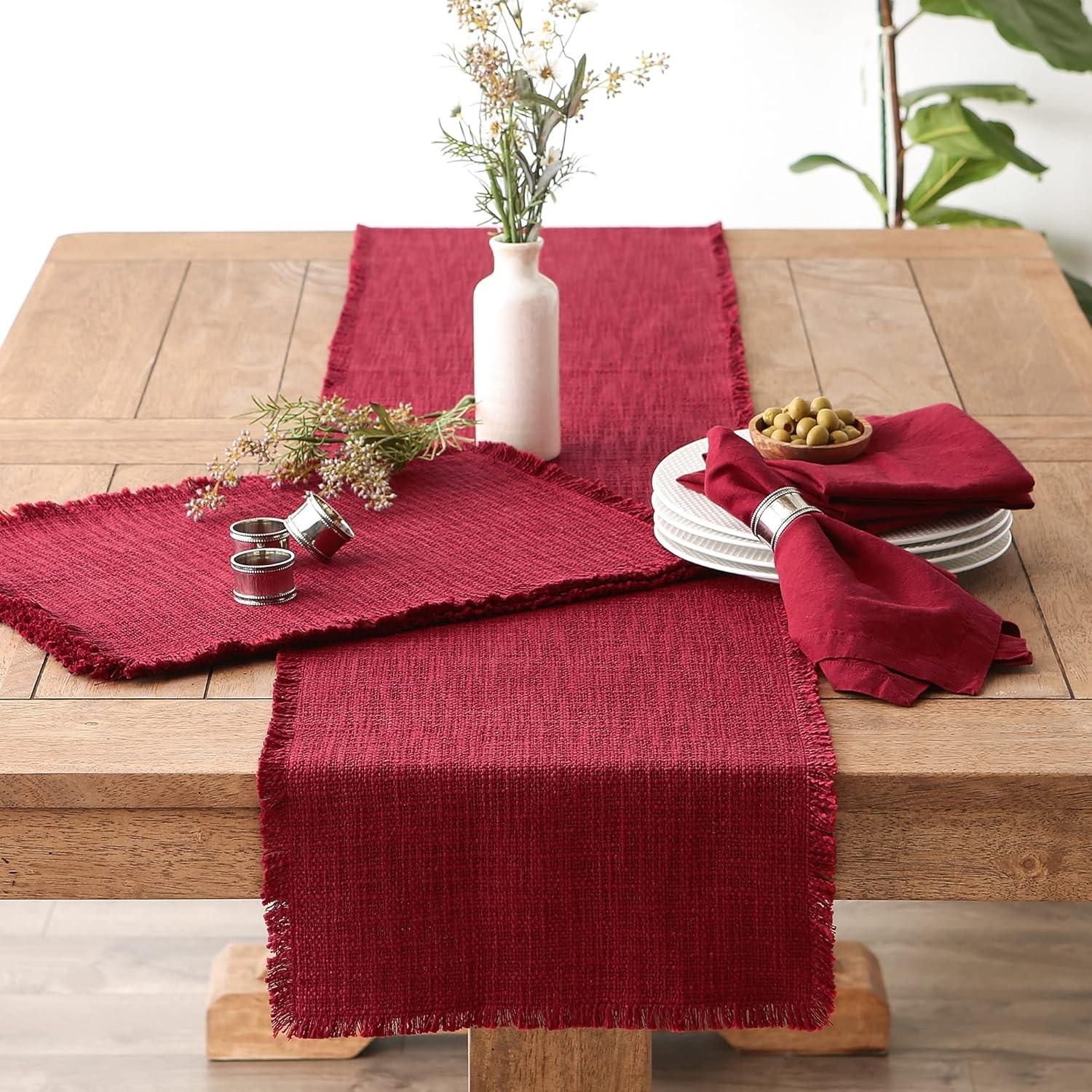 imageDII Linen Tabletop Collection Machine Washable Placemat Set 145x205 Cream 4 PieceCranberry