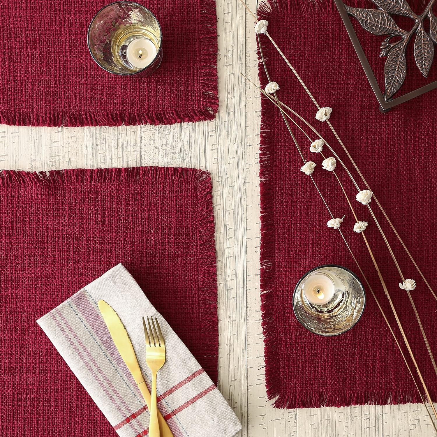 imageDII Linen Tabletop Collection Machine Washable Placemat Set 145x205 Cream 4 PieceCranberry