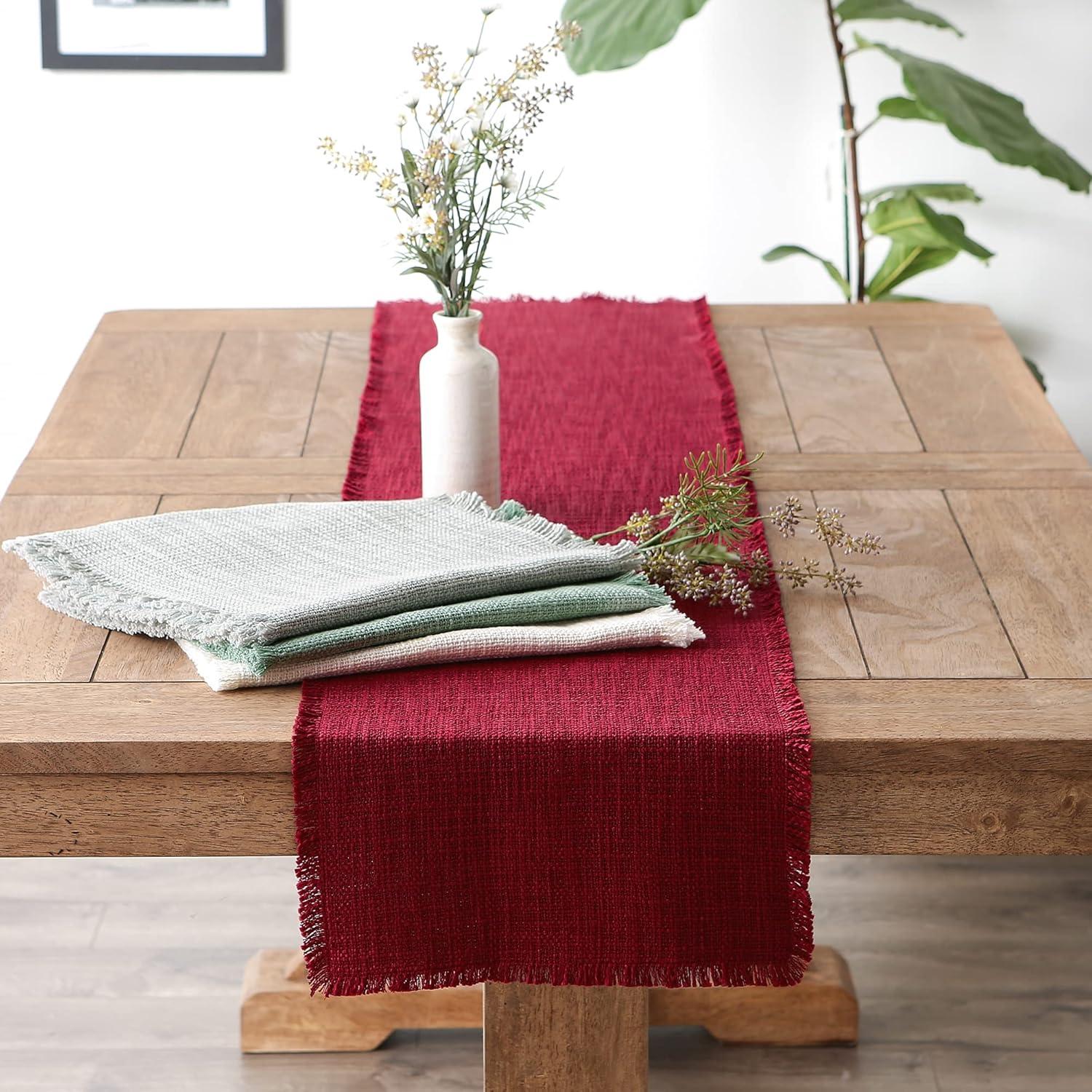 imageDII Linen Tabletop Collection Machine Washable Table Runner 145x72 JadeiteCranberry