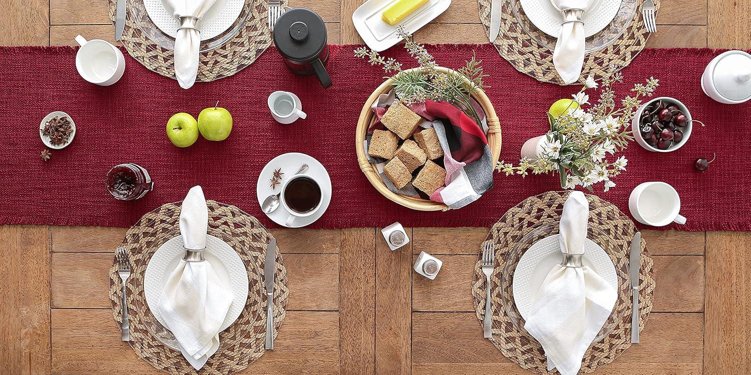imageDII Linen Tabletop Collection Machine Washable Table Runner 145x72 JadeiteCranberry