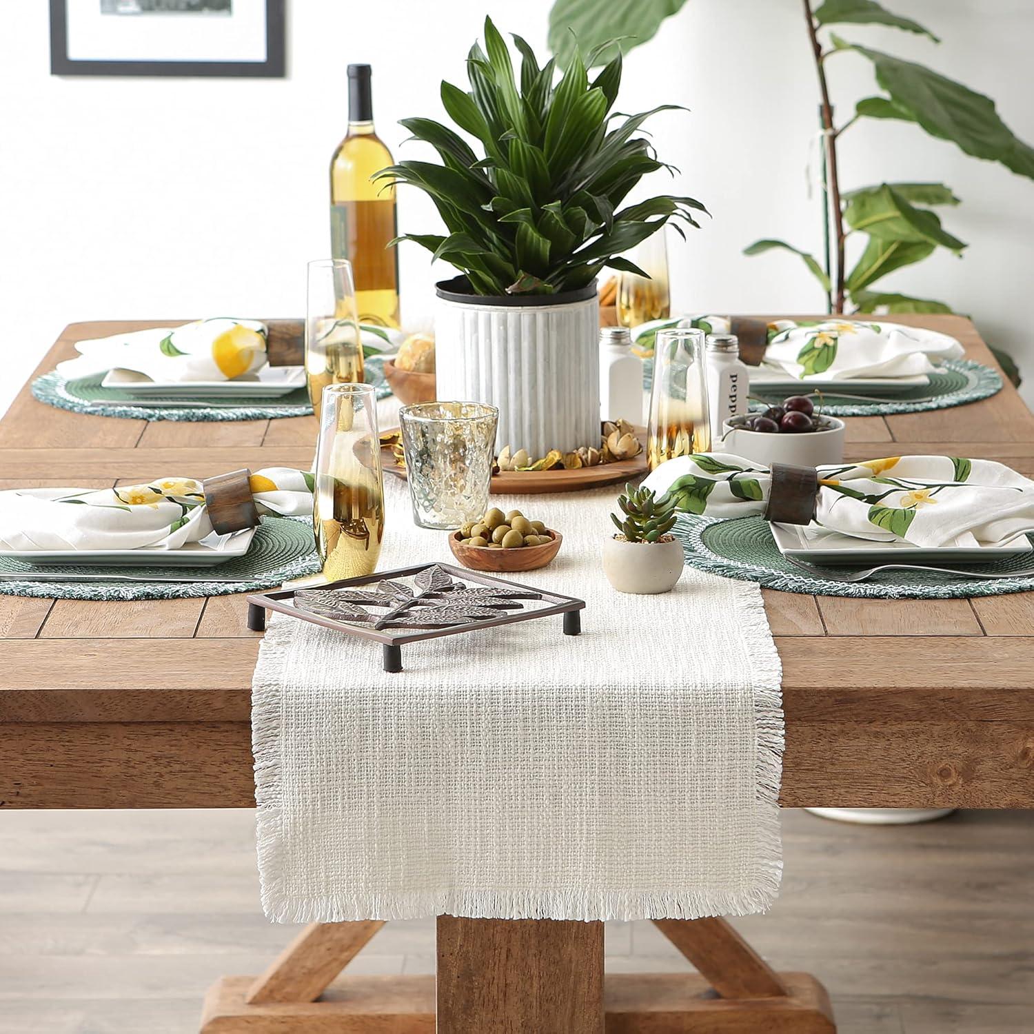 imageDII Linen Tabletop Collection Machine Washable Table Runner 145x72 JadeiteCream