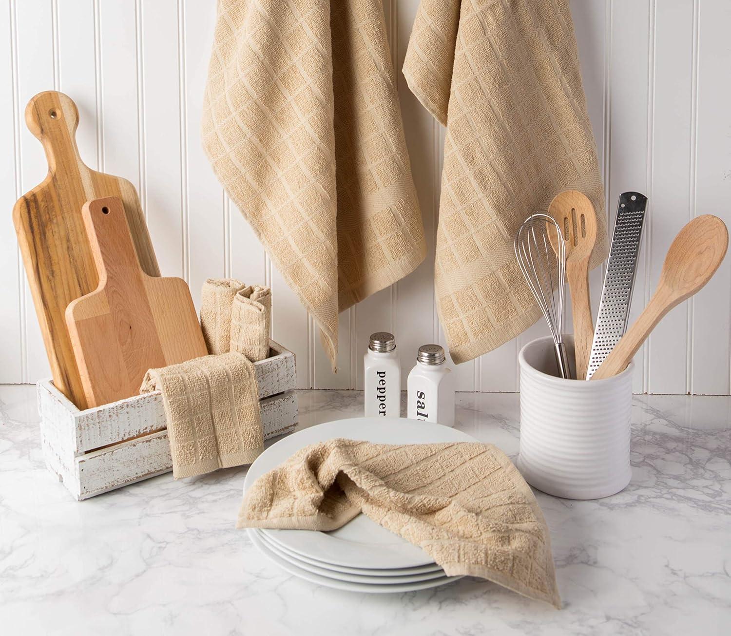 imageDII Basic Terry Collection Windowpane Dishtowel Set 16x26 Red Solid 4 PiecePebble Solid