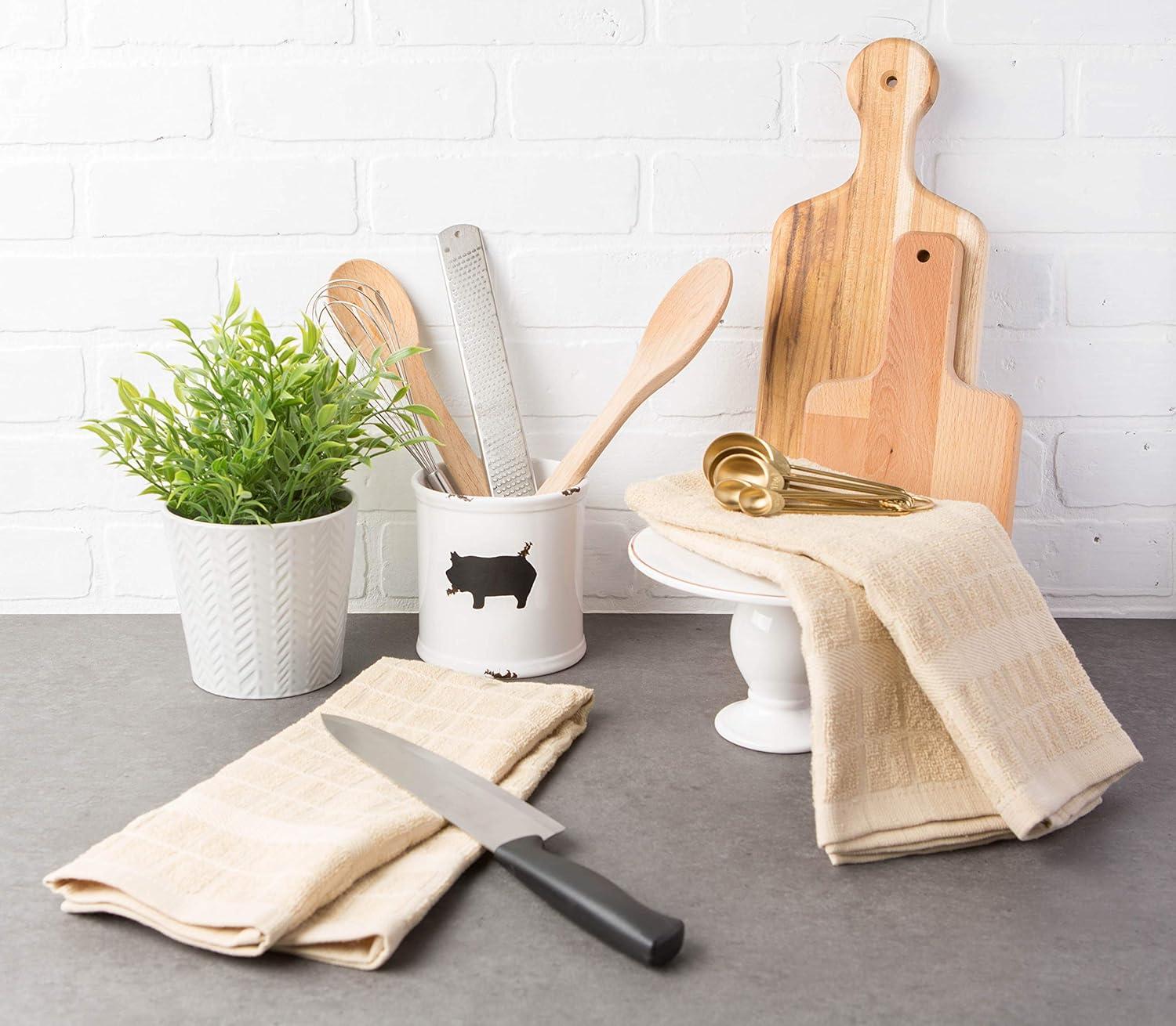 imageDII Basic Terry Collection Windowpane Dishtowel Set 16x26 Red Solid 4 PiecePebble Solid