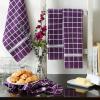 imageDII Basic Terry Collection Windowpane Dishtowel Set 16x26 Red Solid 4 PieceEggplant Check