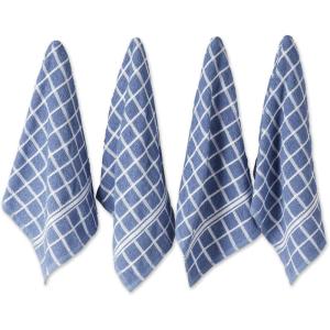 imageDII Basic Terry Collection Windowpane Dishtowel Set 16x26 Red Solid 4 PieceStonewash Blue Check