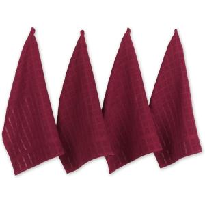 imageDII Basic Terry Collection Windowpane Dishtowel Set 16x26 Red Solid 4 PieceWine Solid