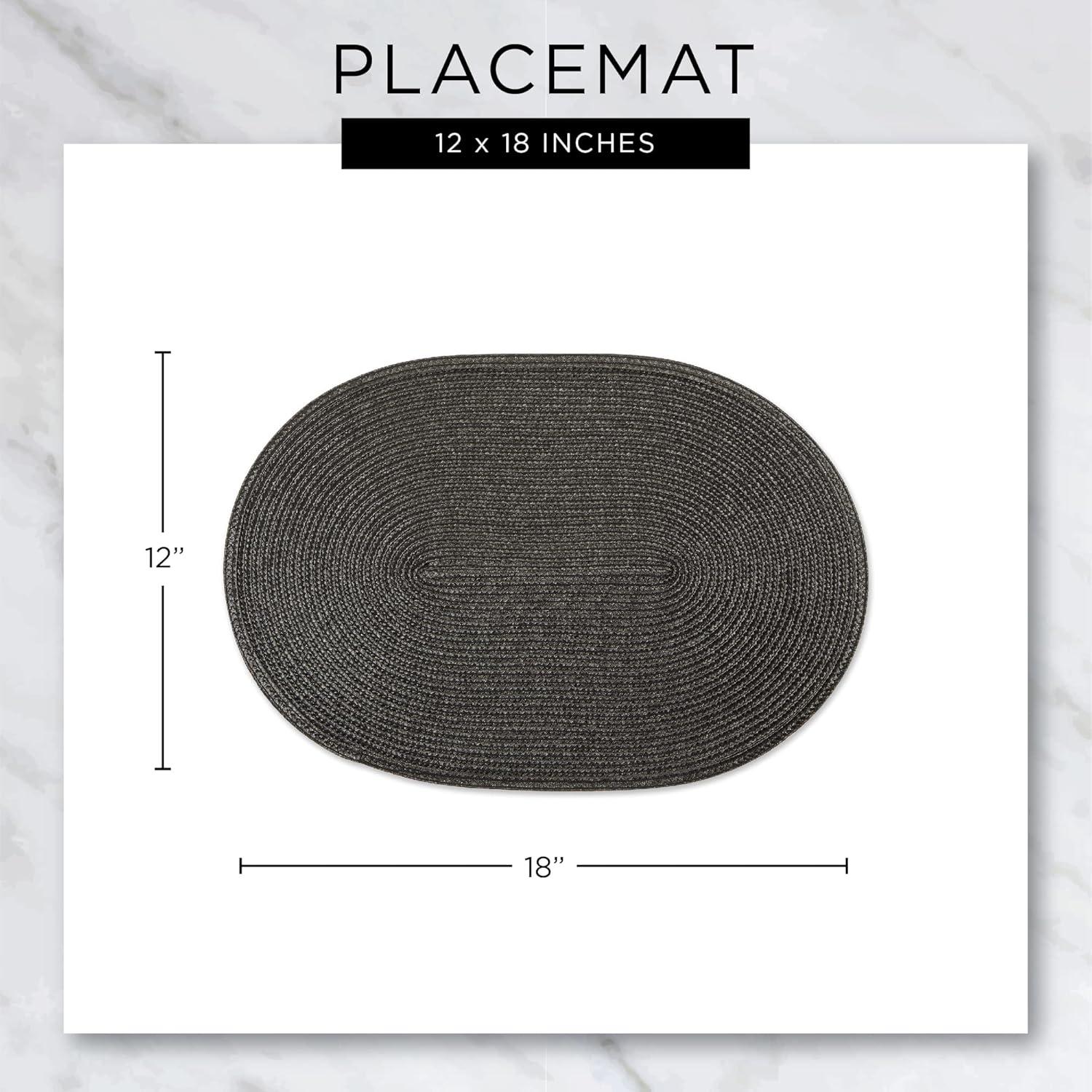 imageDII Classic Woven Tabletop Collection IndoorOutdoor Placemat Set Oval 12x18 Tango Red 6 PieceBlack