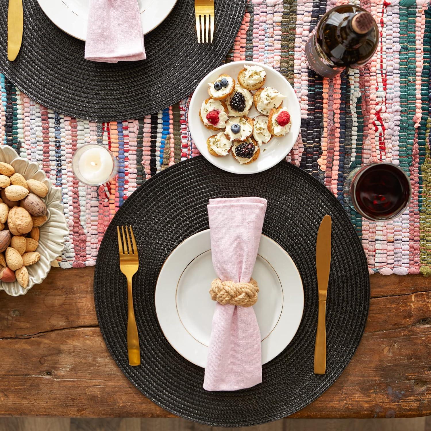 imageDII Classic Woven Tabletop Collection IndoorOutdoor Placemat Set Oval 12x18 Tango Red 6 PieceBlack