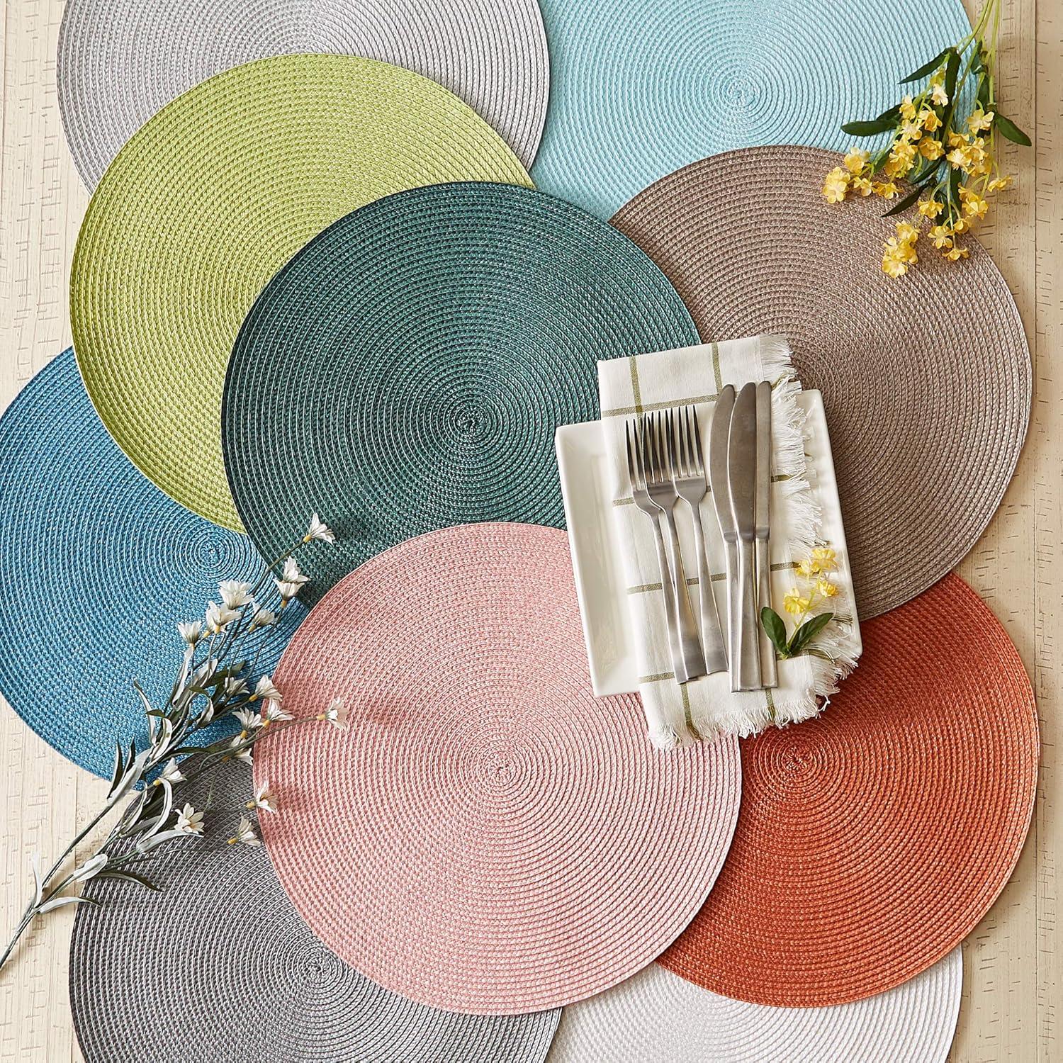 imageDII Classic Woven Tabletop Collection IndoorOutdoor Placemat Set Oval 12x18 Tango Red 6 PieceBrown