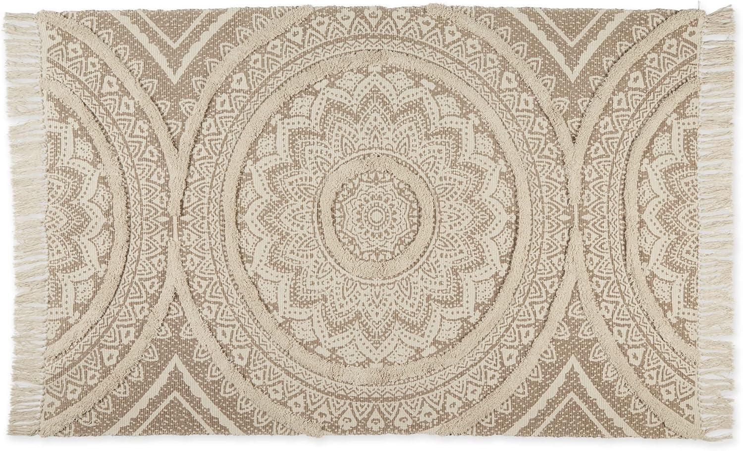 imageDII Textured Woven Rug Collection HandLoomed Shag Printed 2x3 Ft Chenille Stripe French BlueMedallion StoneNatural