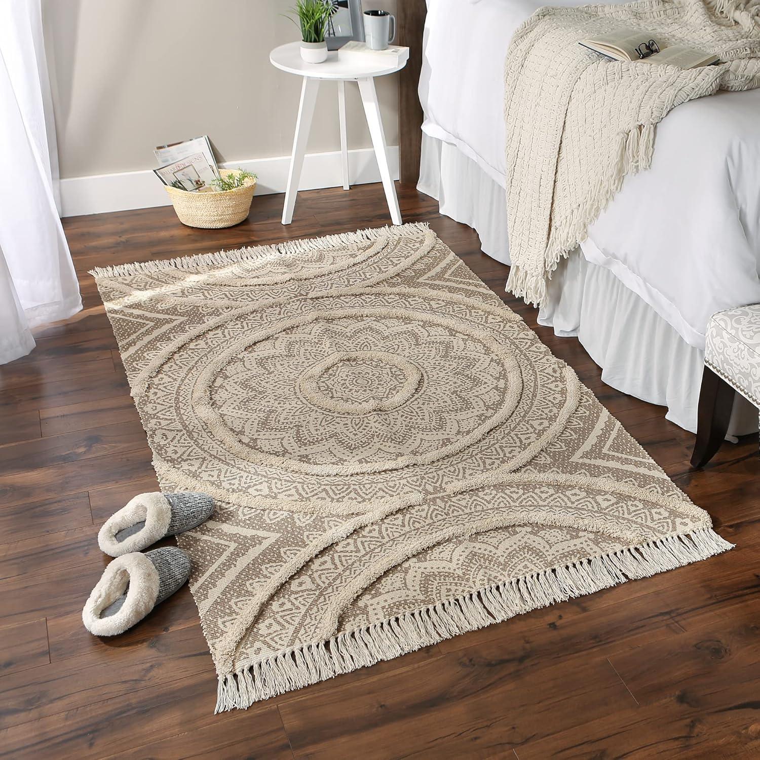 imageDII Textured Woven Rug Collection HandLoomed Shag Printed 2x3 Ft Chenille Stripe French BlueMedallion StoneNatural