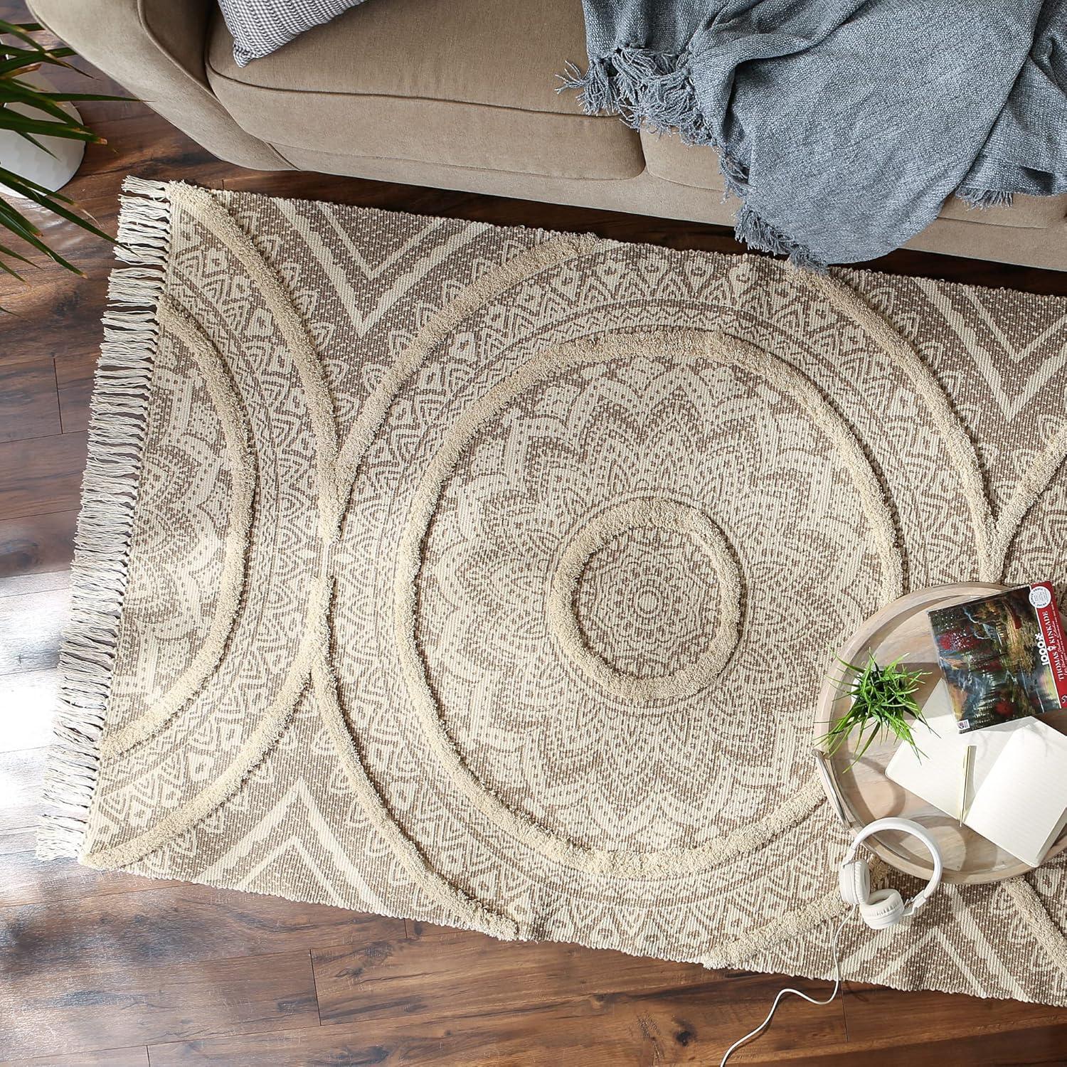 imageDII Textured Woven Rug Collection HandLoomed Shag Printed 2x3 Ft Chenille Stripe French BlueMedallion StoneNatural