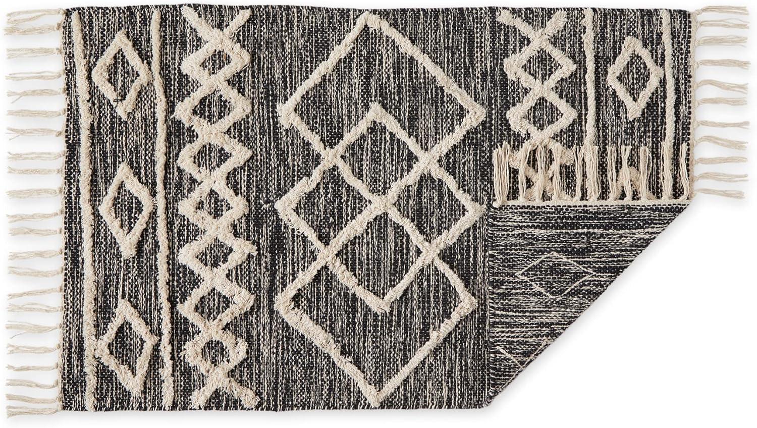 imageDII Textured Woven Rug Collection HandLoomed Shag Printed 2x3 Ft Chenille Stripe French BlueScandinavian Black