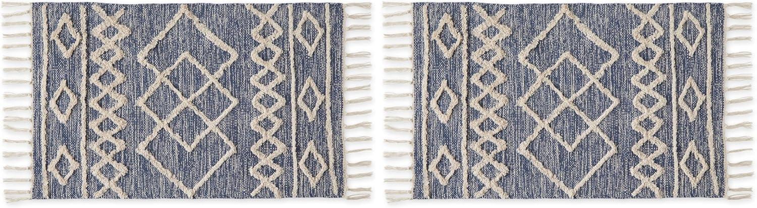 imageDII Textured Woven Rug Collection HandLoomed Shag Printed 2x3 Ft Chenille Stripe French BlueScandinavian French Blue