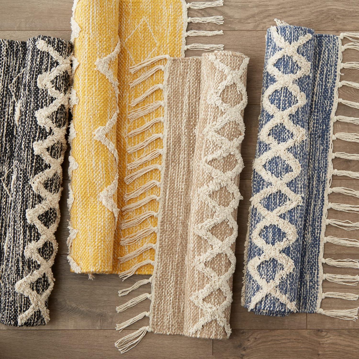 imageDII Textured Woven Rug Collection HandLoomed Shag Printed 2x3 Ft Chenille Stripe French BlueScandinavian French Blue