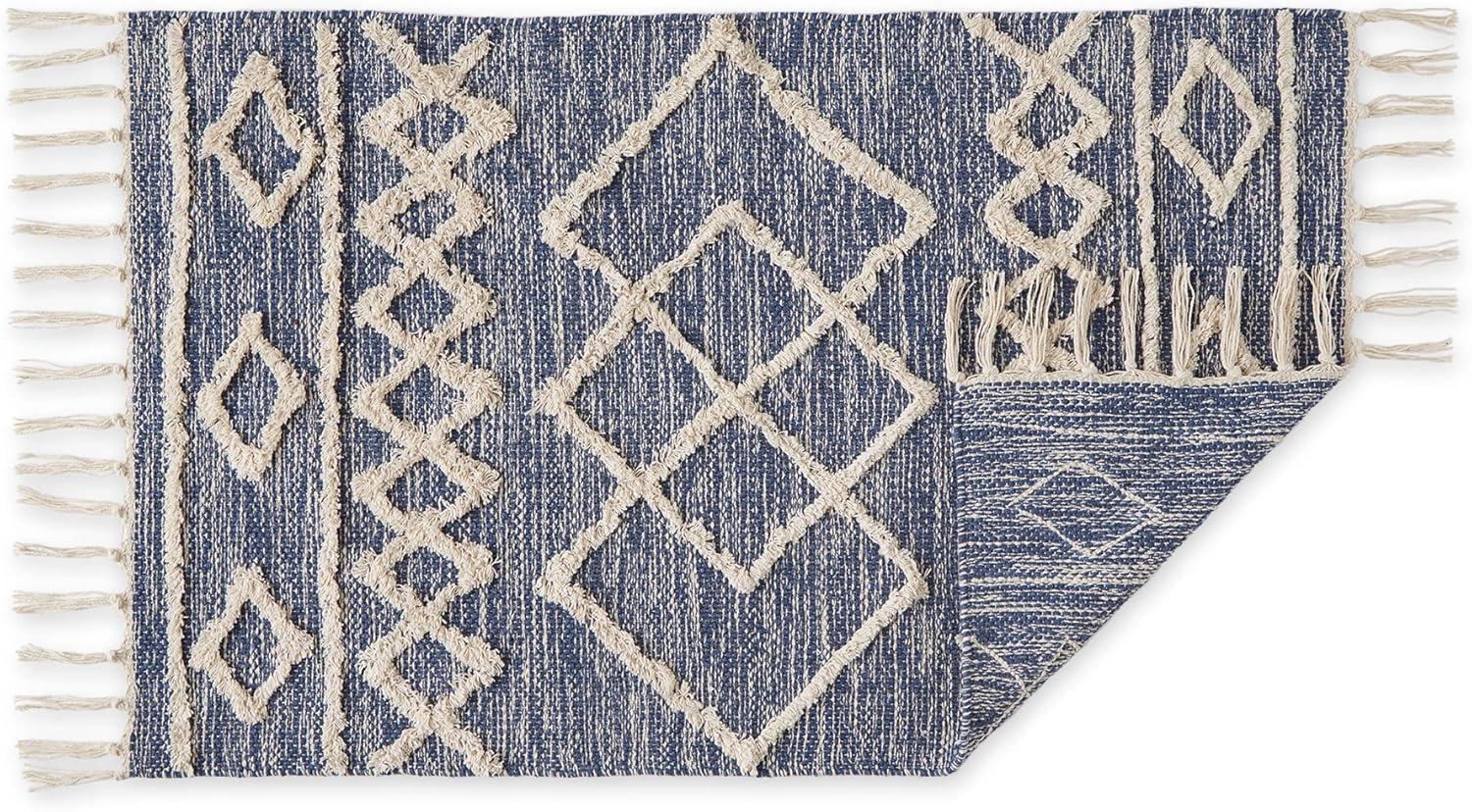 imageDII Textured Woven Rug Collection HandLoomed Shag Printed 2x3 Ft Chenille Stripe French BlueScandinavian French Blue