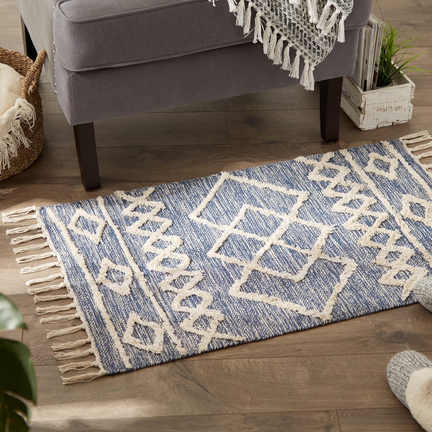 imageDII Textured Woven Rug Collection HandLoomed Shag Printed 2x3 Ft Chenille Stripe French BlueScandinavian French Blue