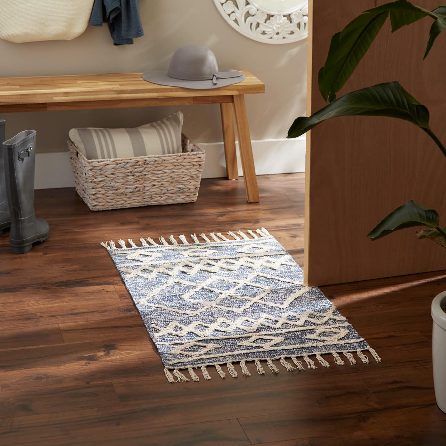 imageDII Textured Woven Rug Collection HandLoomed Shag Printed 2x3 Ft Chenille Stripe French BlueScandinavian French Blue