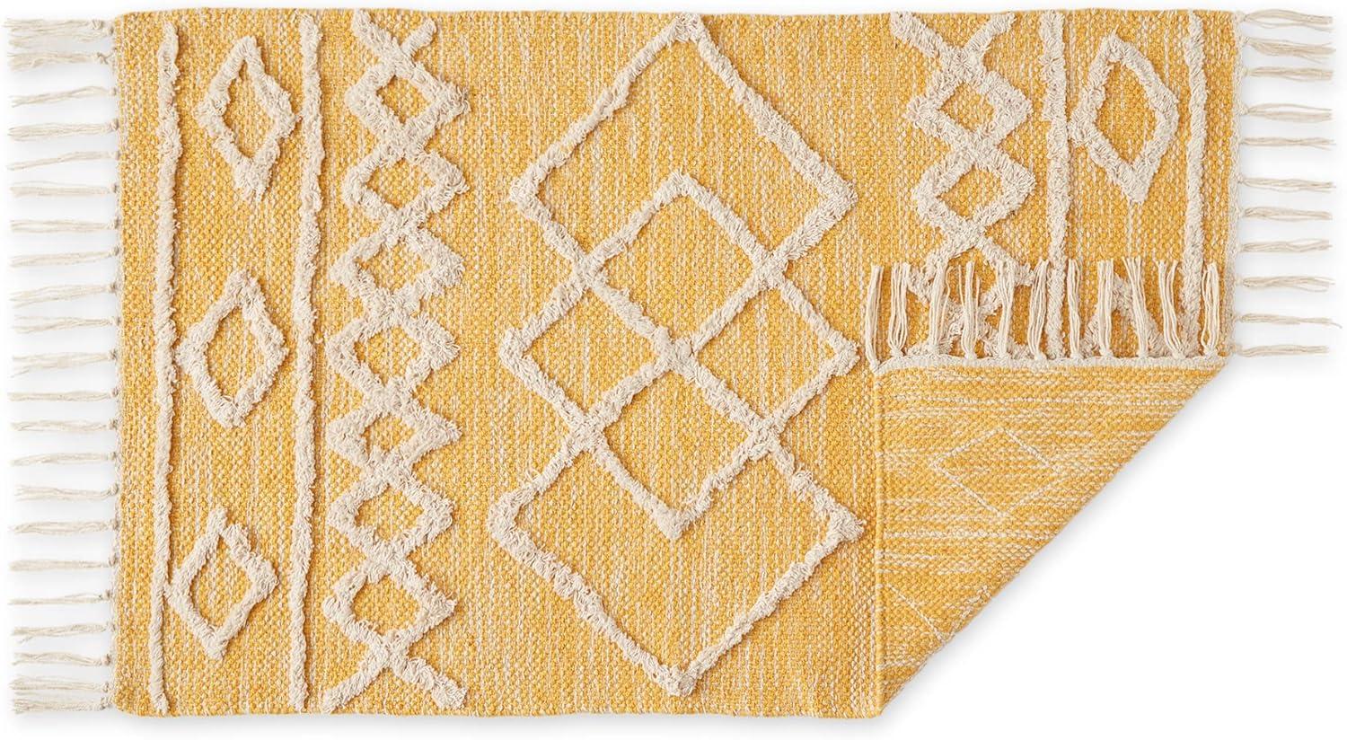 imageDII Textured Woven Rug Collection HandLoomed Shag Printed 2x3 Ft Chenille Stripe French BlueScandinavian Honey Gold
