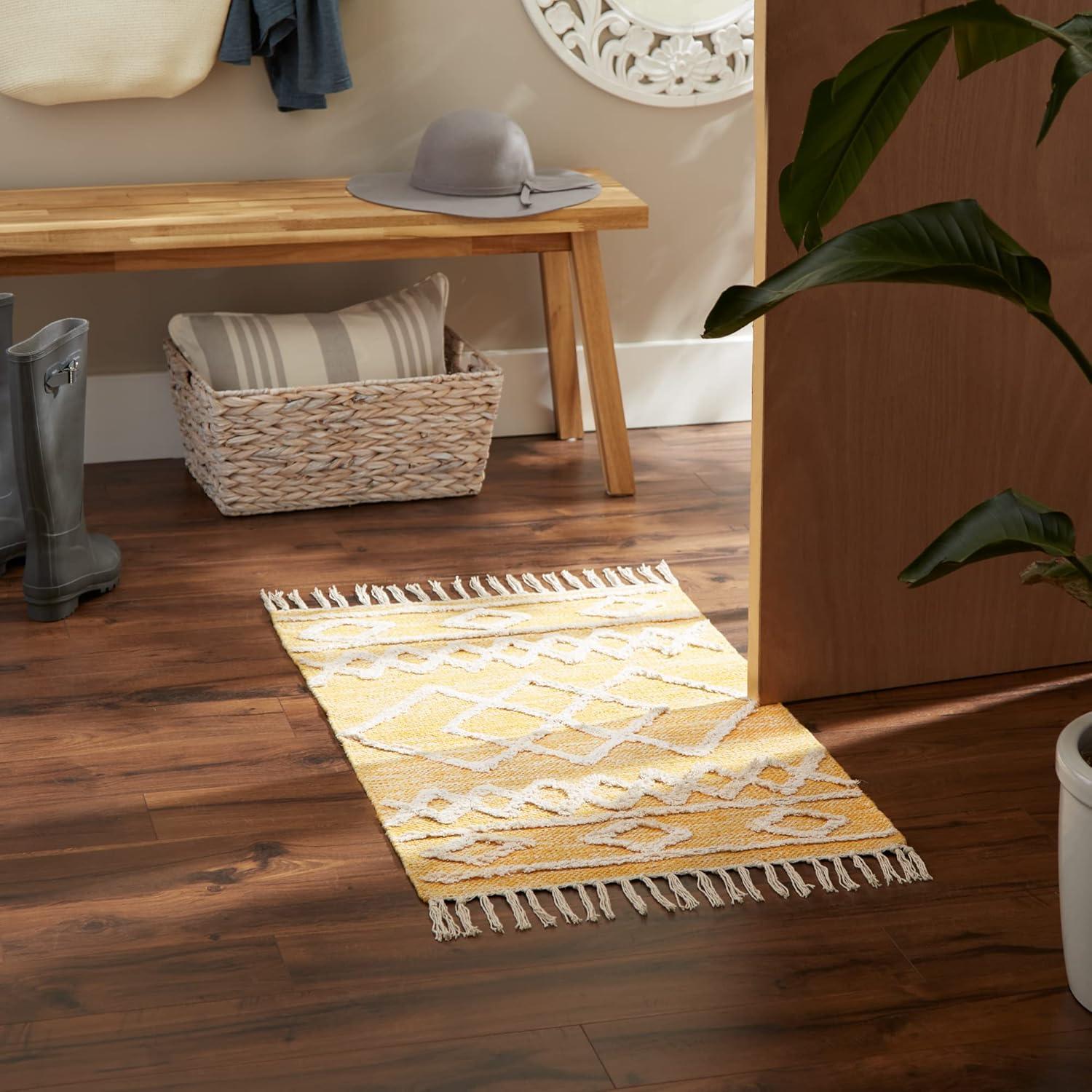 imageDII Textured Woven Rug Collection HandLoomed Shag Printed 2x3 Ft Chenille Stripe French BlueScandinavian Honey Gold