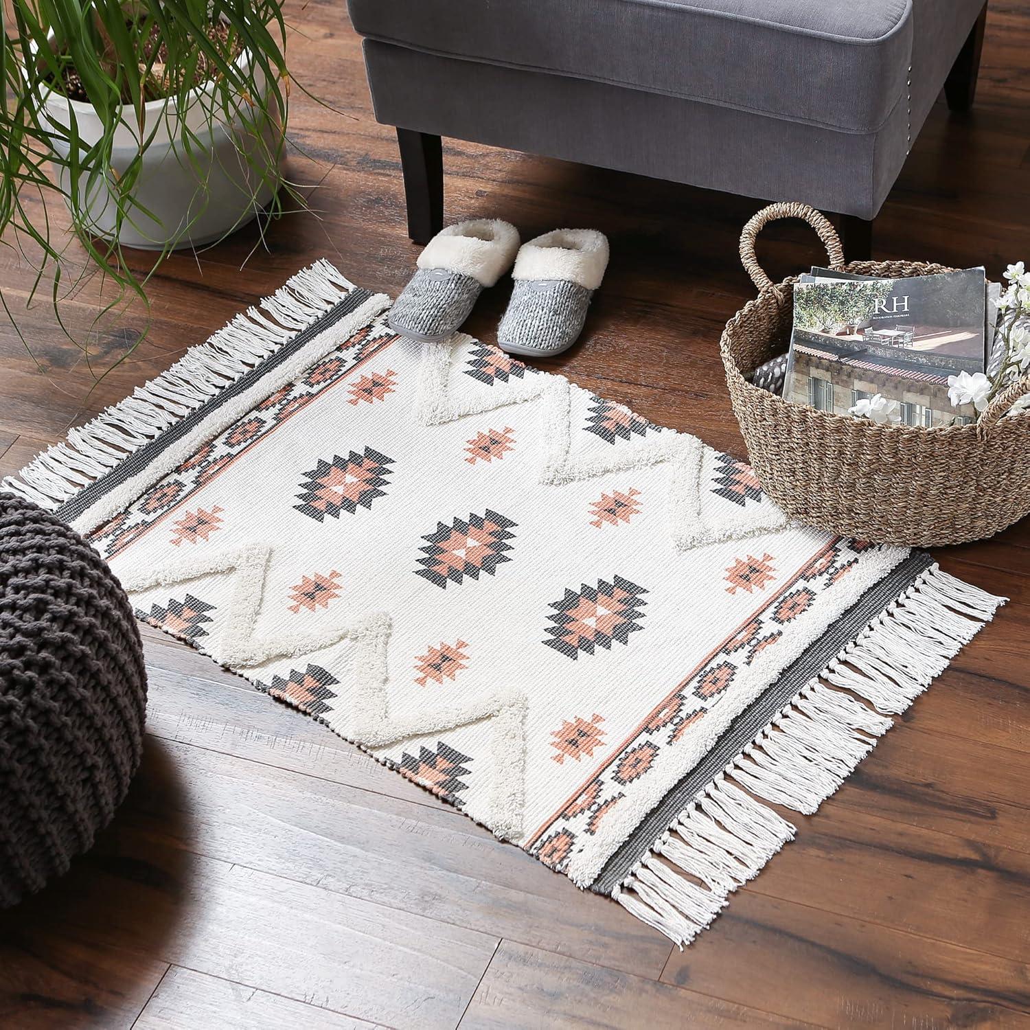 imageDII Textured Woven Rug Collection HandLoomed Shag Printed 2x3 Ft Chenille Stripe French BlueSouthwestern GrayBlush