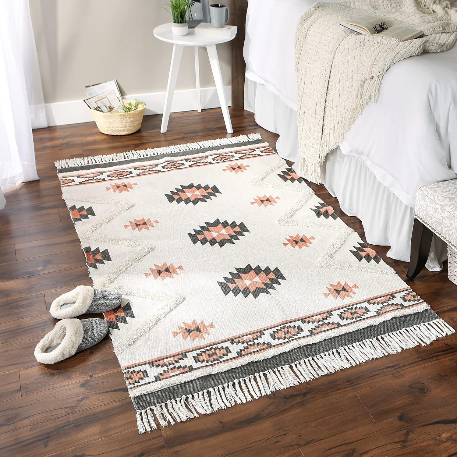 imageDII Textured Woven Rug Collection HandLoomed Shag Printed 2x3 Ft Chenille Stripe French BlueSouthwestern GrayBlush