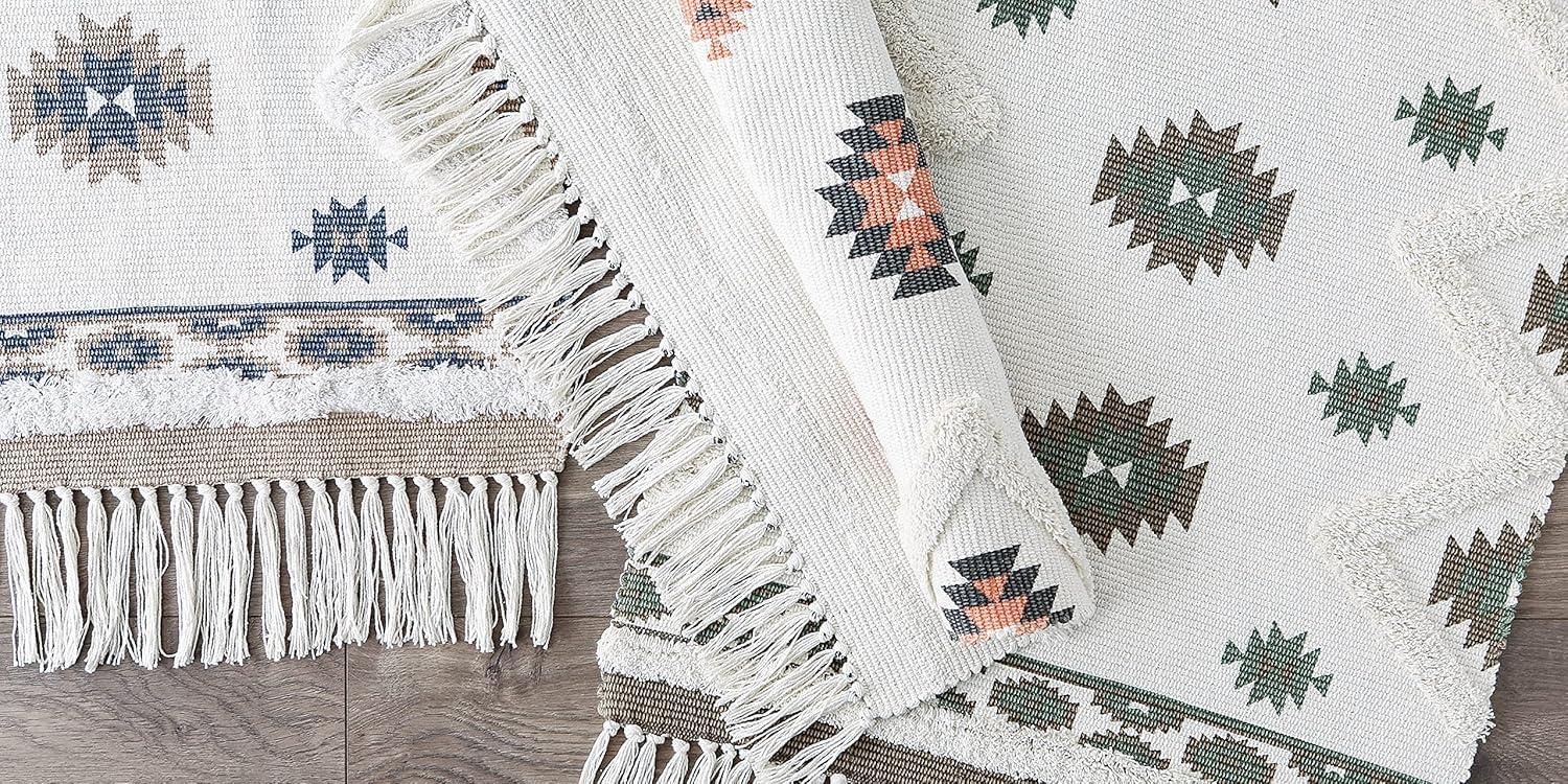 imageDII Textured Woven Rug Collection HandLoomed Shag Printed 2x3 Ft Chenille Stripe French BlueSouthwestern GrayBlush